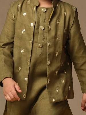 Olive green bandi hand embro set 3