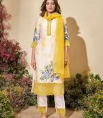 Veda Sunshine Yellow & White floral printed suit set