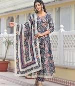 Ishika navy premium cotton anarkali suit set