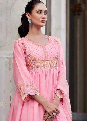 Rubina rose cotton mul embroidery premium anarkali suit set 1