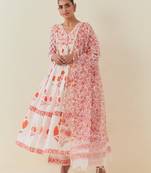 Samragi Kesari Red floral cotton premium suit set