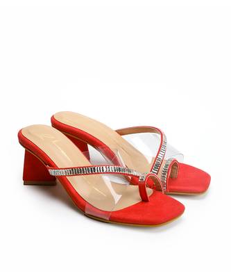 Red suede block heels 1