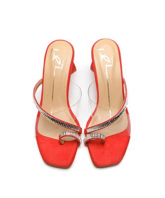 Red suede block heels 2