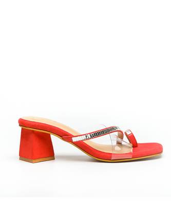 Red suede block heels 3