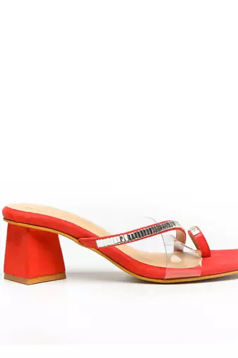 Red suede block heels