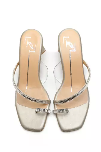 Gold leather block heels