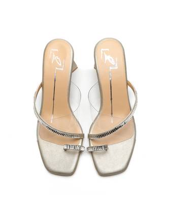 Gold leather block heels 4