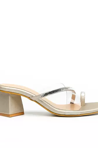 Gold leather block heels
