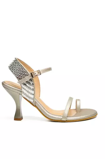 leather block Gold  heels