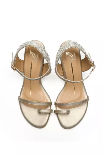 leather block Gold  heels