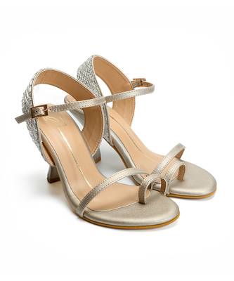 leather block Gold  heels 4