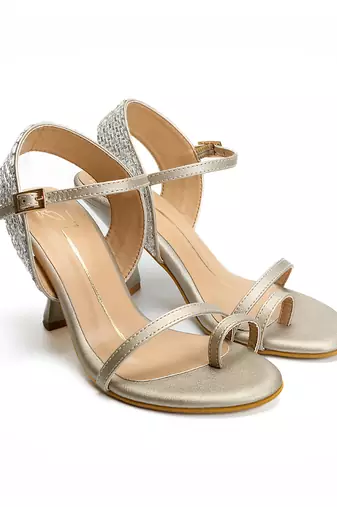 leather block Gold  heels