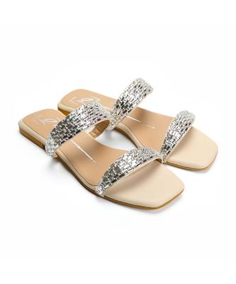 Nude With Silver Strap leather flats 1