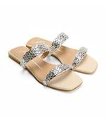 Nude With Silver Strap leather flats