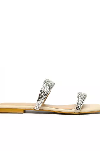 Nude With Silver Strap leather flats
