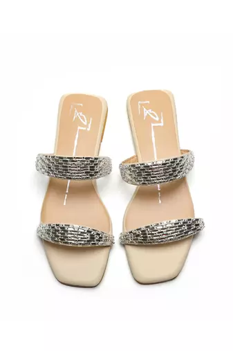 Nude With Silver Strap leather flats