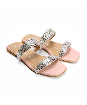 Pink With Silver Strap leather flats 1