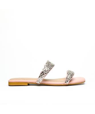 Pink With Silver Strap leather flats 2