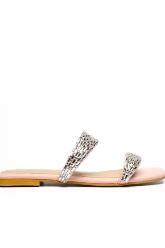 Pink With Silver Strap leather flats