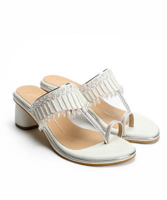White leather block heels 1