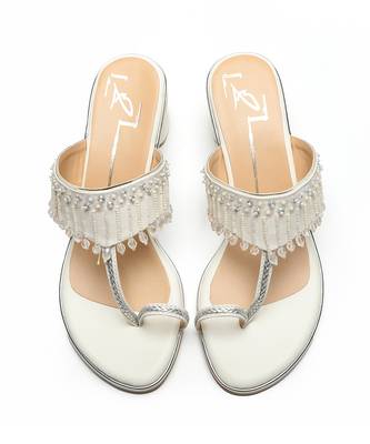 White leather block heels 2