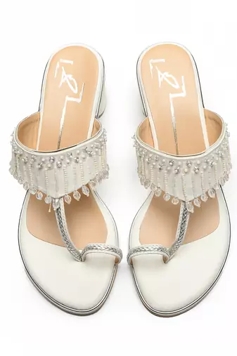 White leather block heels