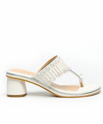 White leather block heels 3
