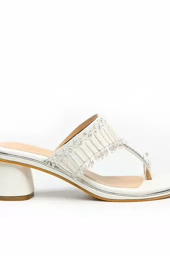 White leather block heels