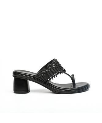 Black leather block heels 2