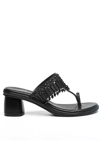 Black leather block heels