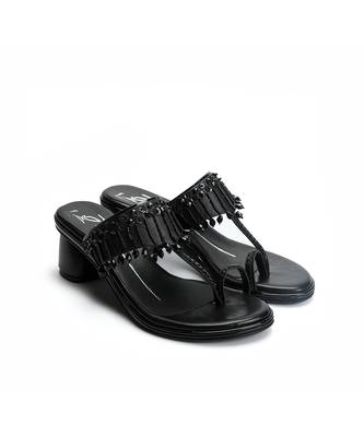 Black leather block heels 3