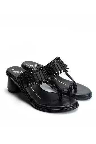 Black leather block heels