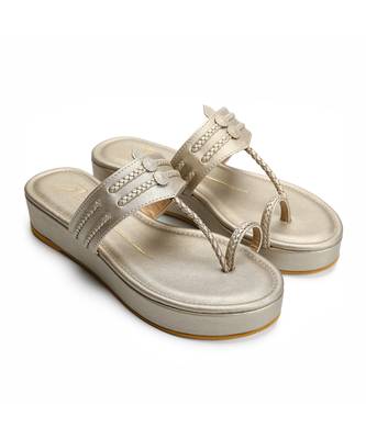 Gold leather platform wedge 1