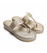 Gold leather platform wedge