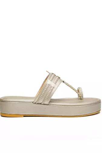 Gold leather platform wedge