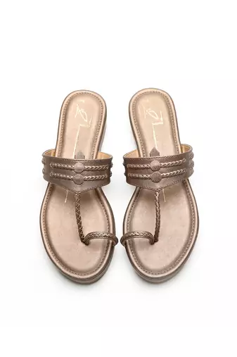 Gold leather platform wedge
