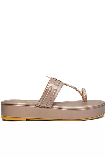 Gold leather platform wedge