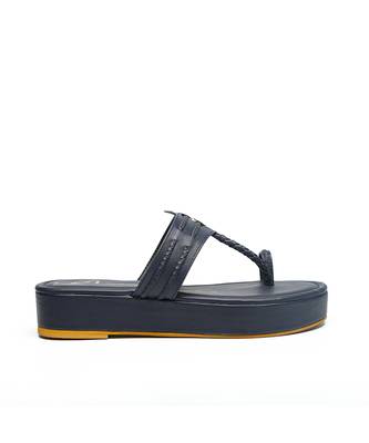 Navy blue leather platform wedge 1