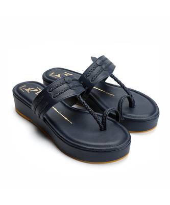 Navy blue leather platform wedge 2