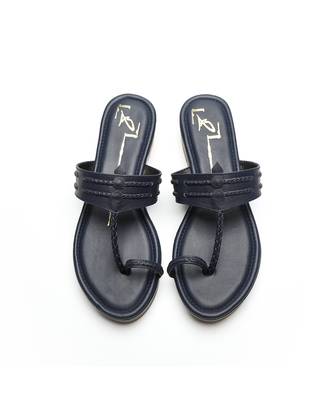Navy blue leather platform wedge 3