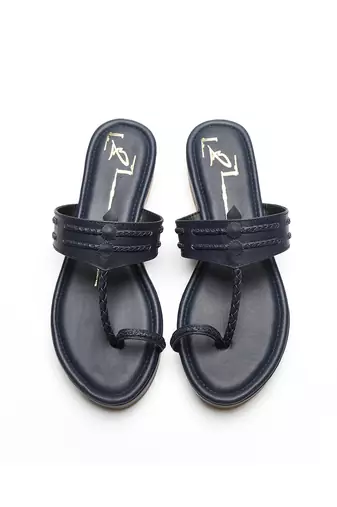 Navy blue leather platform wedge