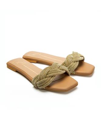 Beige leather finish flats 1