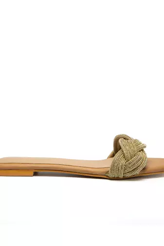 Beige leather finish flats