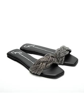 Black leather finish flats 1