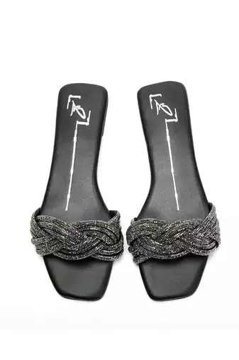 Black leather finish flats