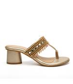 Gold leather finish Embroidered block Kolhapuri Upper heels