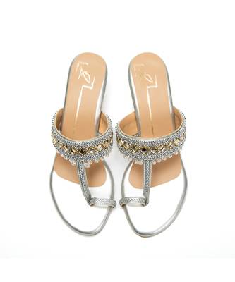 Silver leather finish block heels 3