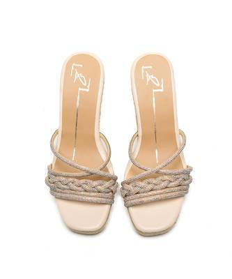 Beige leather finish wedges 1