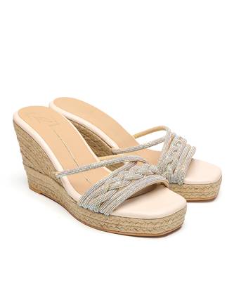 Beige leather finish wedges 2