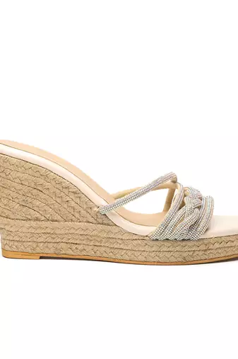 Beige leather finish wedges